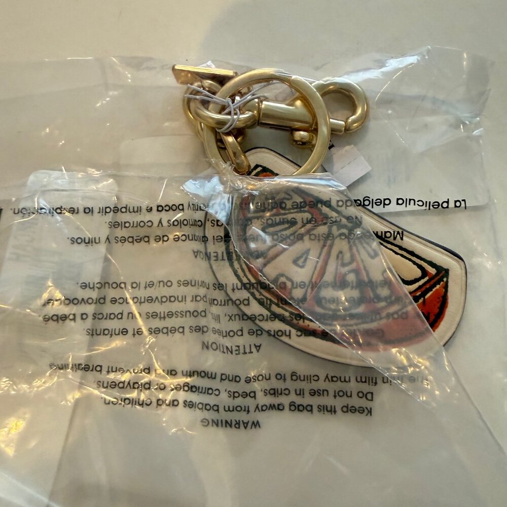 COACH orange, gold, SNAP VALET KEY FOB/ RING/ BAG CHARM, leather - Picture 9 of 10